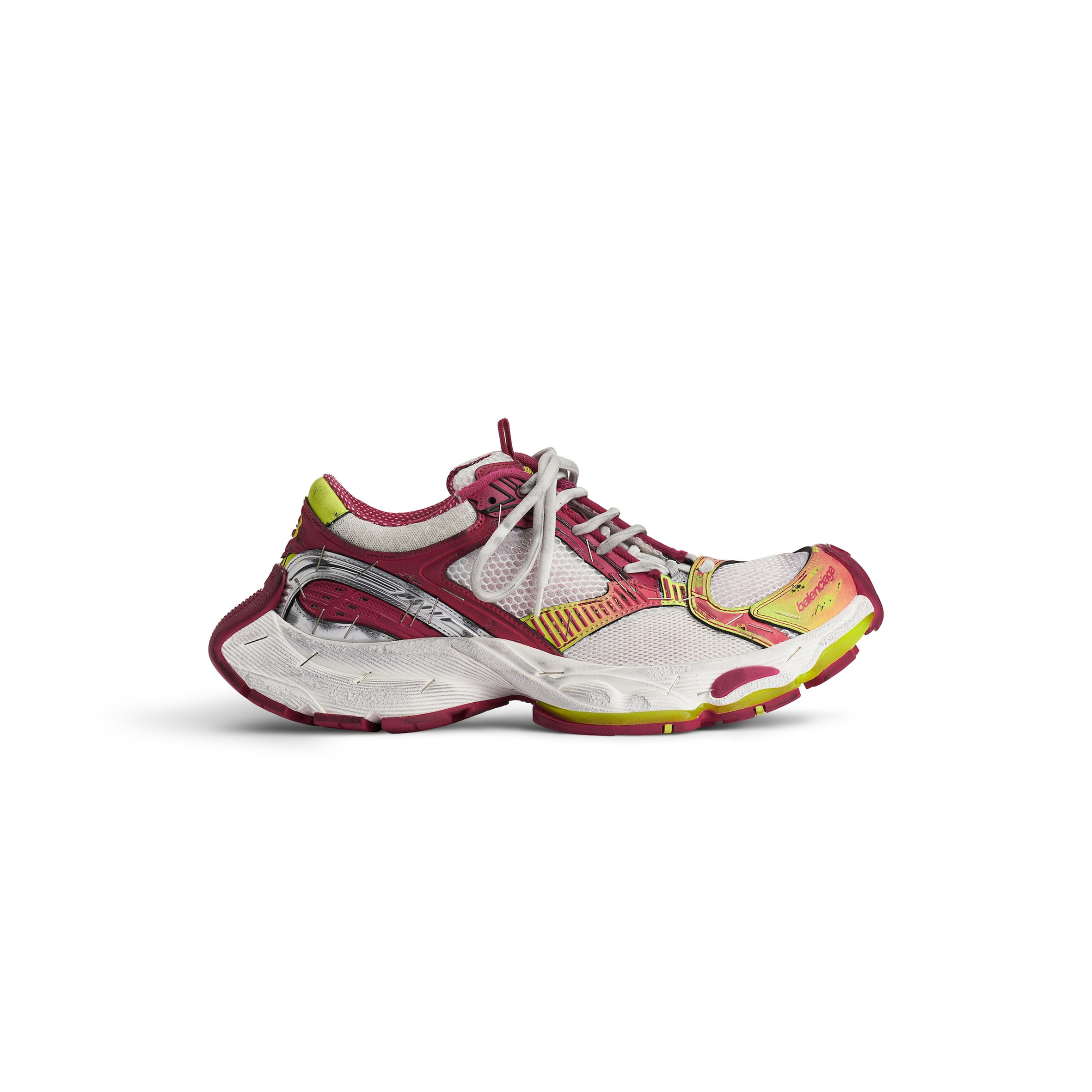 Ba*len*cia*ga men''s stapler sneaker in white pink neon yellow silver 803682w3st49571